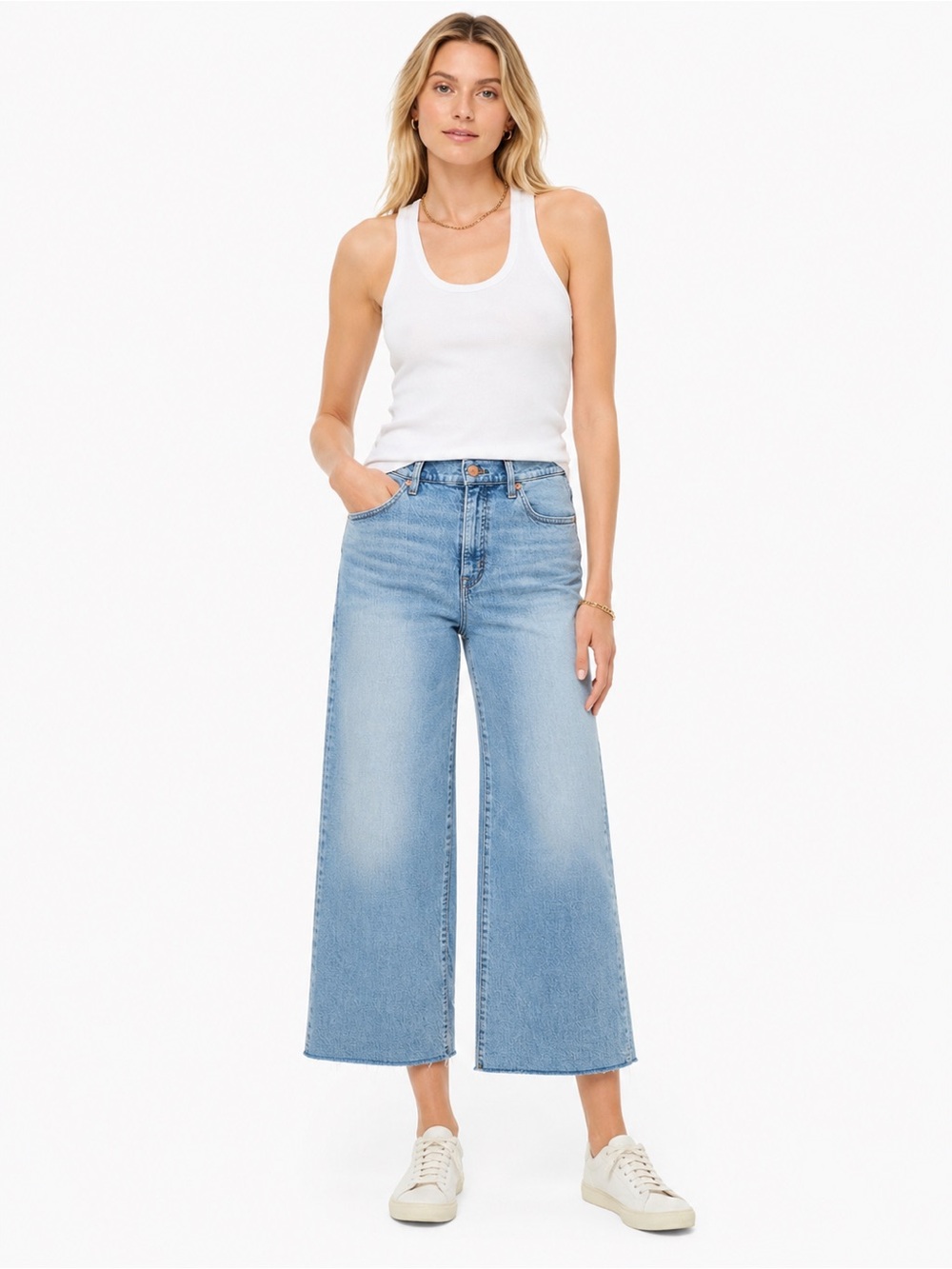 J.Crew Wide Leg Crop Jeans Womens 29 Light Wash Raw Hem High Rise Cropped Denim